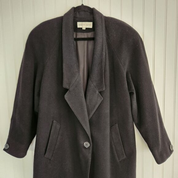 KRISTEN BLAKE Vintage Black Wool Cashmere Blend Essential Trench Coat size 10 - Picture 2 of 9